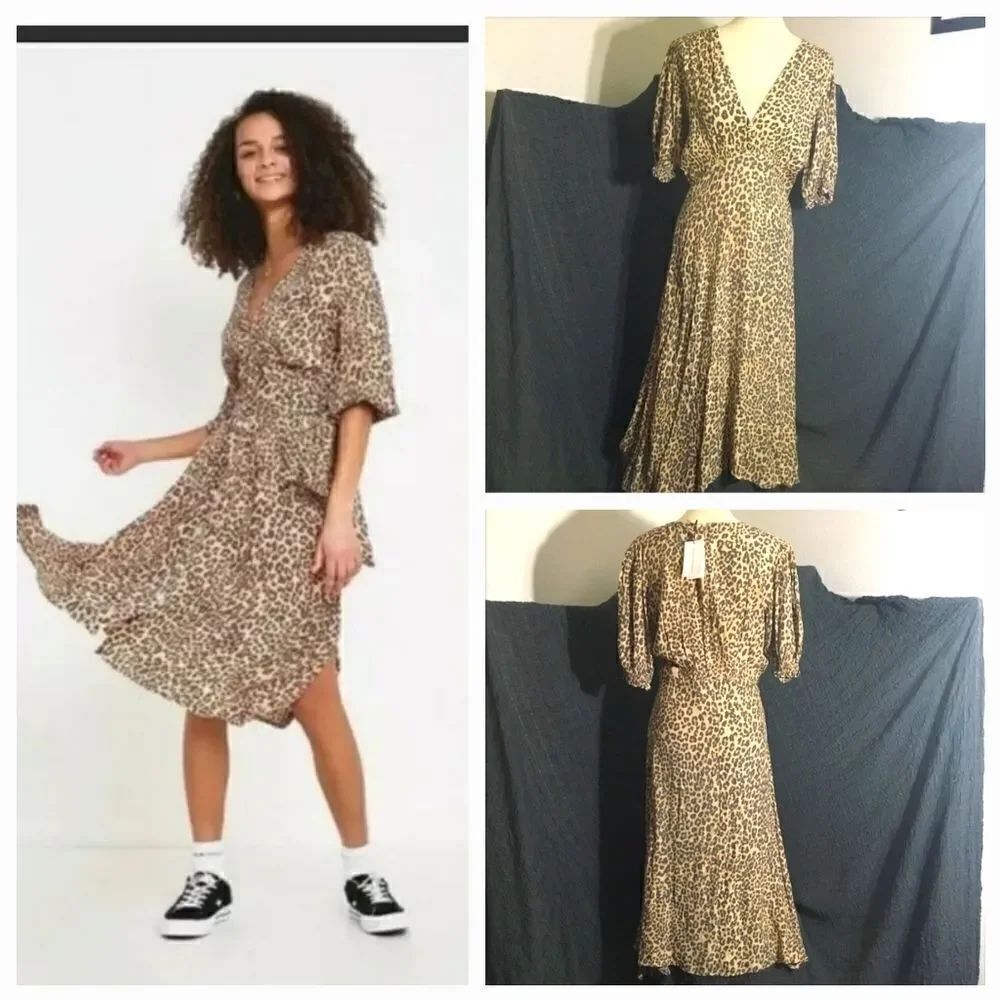 Faithfull the Brand Marie Louise Animal Print Dress Size Large